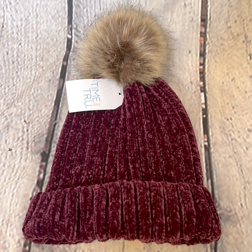 Time And Tru Purple Chenille Faux Fur Toboggan One Size Fits All
